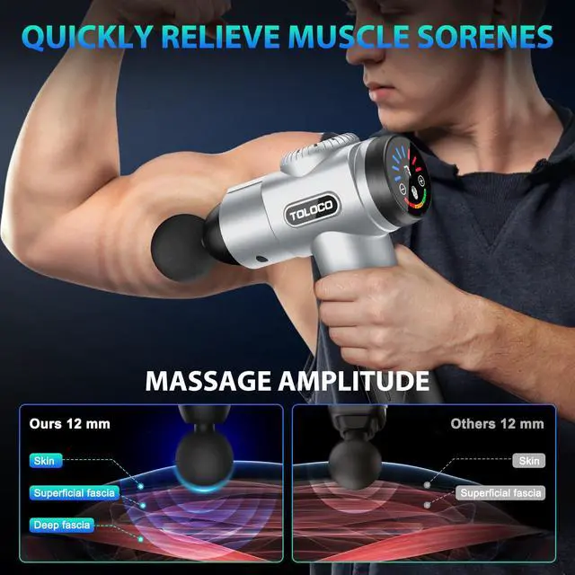 Alt view image 5 of 7 - Massage Gun, Muscle Massage Gun Deep Tissue for Athletes with 10 Massage Heads, Electric Percussion Massager for Any Pain Relief, Fathers Day Dad Gifts, Silver