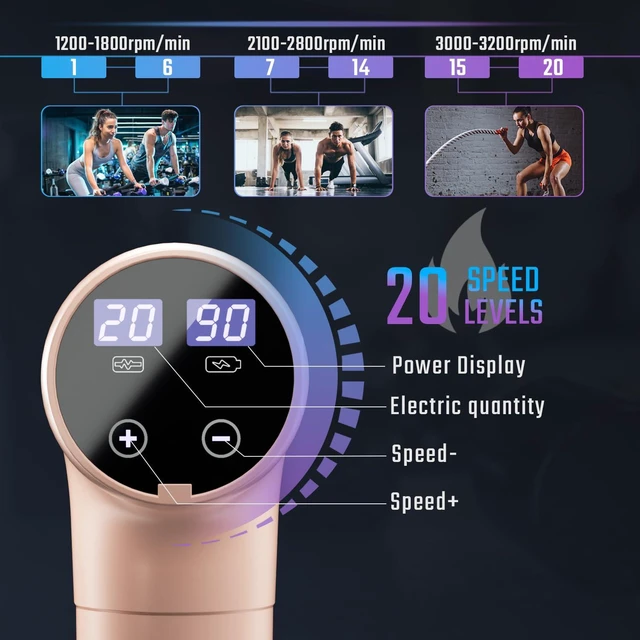 Alt view image 2 of 7 - Massage Gun Deep Tissue, Muscle Massage Gun Back Massager for Pain Relief, 20 Speeds Handheld Electric Massager Tool with Silent Brushless Motor, Suitable for Gym Office Home Travel