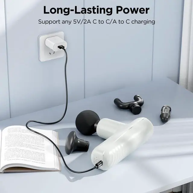 Alt view image 3 of 7 - Mini Massage Gun, Powerful Handheld Muscle Massager for Muscle Relaxation, Deep Tissue Percussion Small Massage Gun Travel Massager with 4 Massage Heads Silent Brushless Motor, White