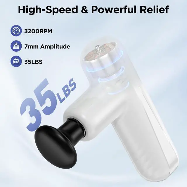 Alt view image 2 of 7 - Mini Massage Gun, Powerful Handheld Muscle Massager for Muscle Relaxation, Deep Tissue Percussion Small Massage Gun Travel Massager with 4 Massage Heads Silent Brushless Motor, White