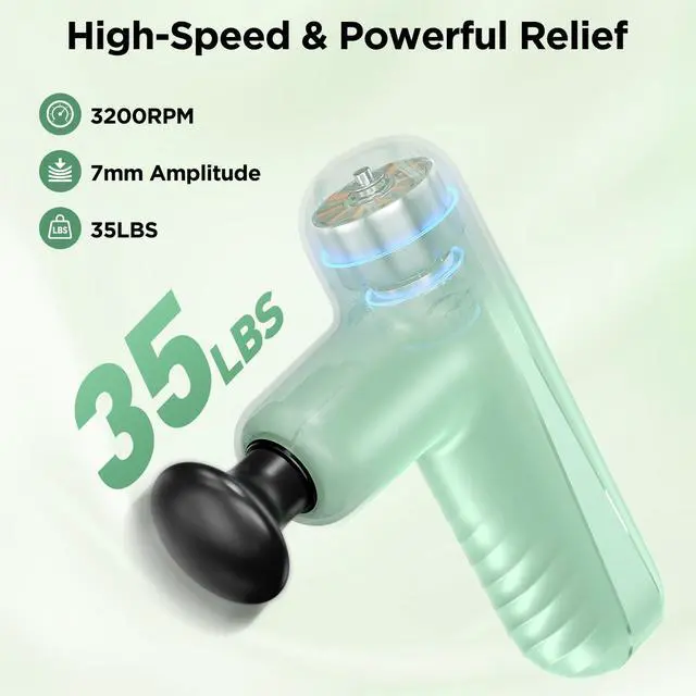 Alt view image 2 of 7 - Mini Massage Gun, Powerful Handheld Muscle Massager for Muscle Relaxation, Deep Tissue Percussion Small Massage Gun Travel Massager with 4 Massage Heads Silent Brushless Motor, Green