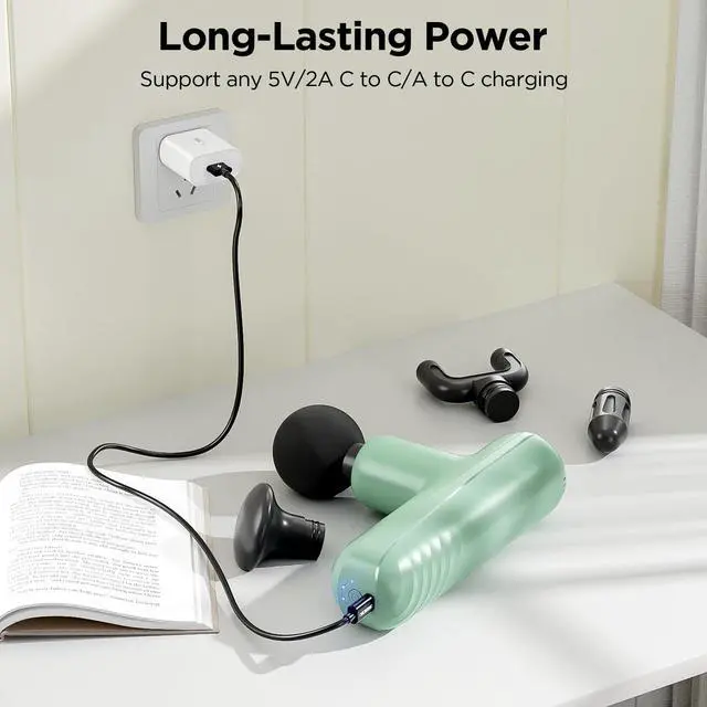 Alt view image 3 of 7 - Mini Massage Gun, Powerful Handheld Muscle Massager for Muscle Relaxation, Deep Tissue Percussion Small Massage Gun Travel Massager with 4 Massage Heads Silent Brushless Motor, Green