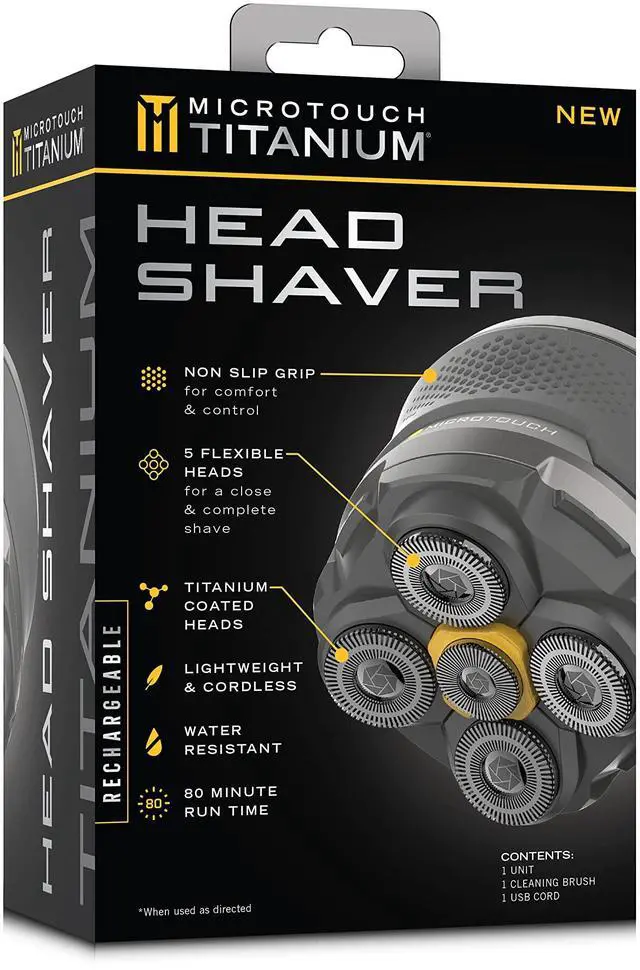 Alt view image 7 of 7 - Titanium Electric Head Shaver - Rechargeable Head and Face Shaver for Men, Cordless Razor, Hypoallergenic Wet/Dry Shaving, Precision Head Trimmer, Lithium Power, Battery Powered