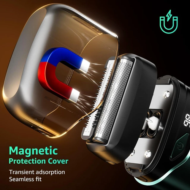 Alt view image 4 of 7 - Electric Foil Shavers for Men: IPX7 Waterproof - Emerald Green | Mini Razor for Travel- Face Shaver with LED Display & USB-C Fast Charge - Micro-Comb Technology & Precision Blades
