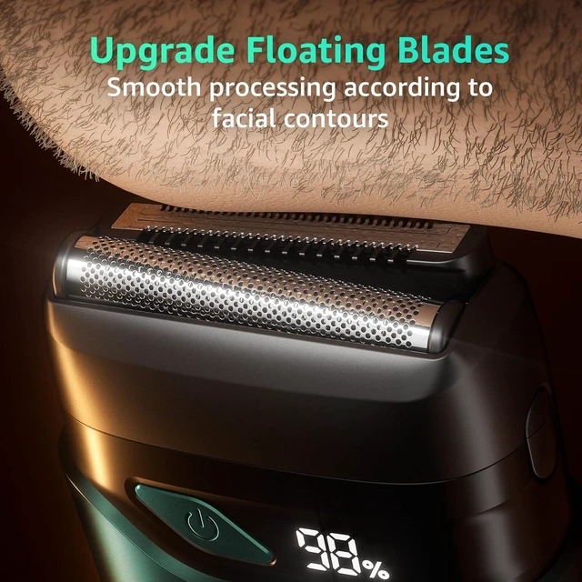 Alt view image 2 of 7 - Electric Foil Shavers for Men: IPX7 Waterproof - Emerald Green | Mini Razor for Travel- Face Shaver with LED Display & USB-C Fast Charge - Micro-Comb Technology & Precision Blades