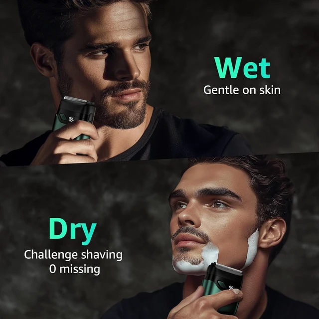 Alt view image 7 of 7 - Electric Foil Shavers for Men: IPX7 Waterproof - Emerald Green | Mini Razor for Travel- Face Shaver with LED Display & USB-C Fast Charge - Micro-Comb Technology & Precision Blades