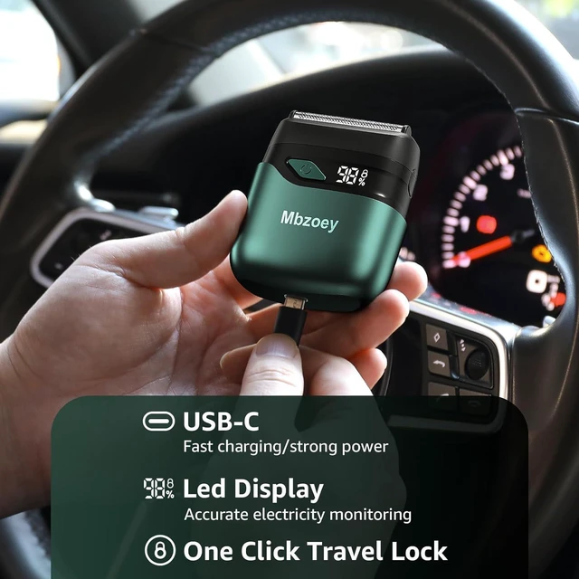 Alt view image 5 of 7 - Electric Foil Shavers for Men: IPX7 Waterproof - Emerald Green | Mini Razor for Travel- Face Shaver with LED Display & USB-C Fast Charge - Micro-Comb Technology & Precision Blades