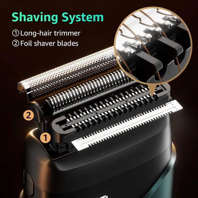Alt view image 3 of 7 - Electric Foil Shavers for Men: IPX7 Waterproof - Emerald Green | Mini Razor for Travel- Face Shaver with LED Display & USB-C Fast Charge - Micro-Comb Technology & Precision Blades