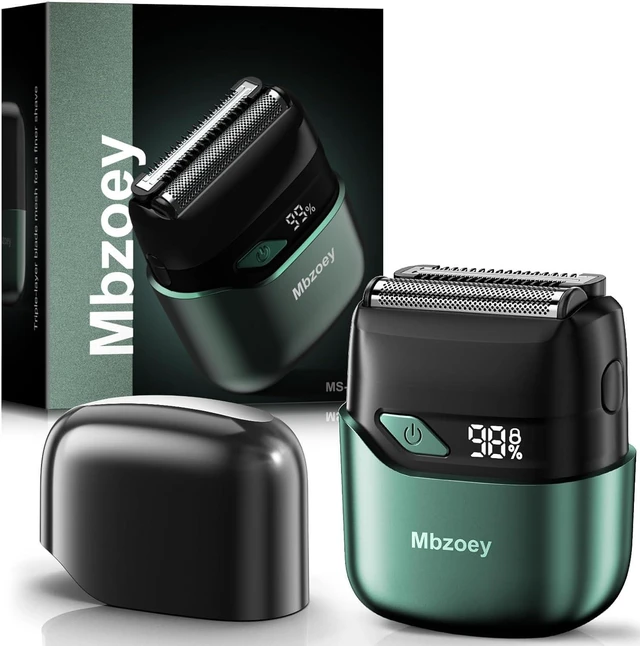 Main image of Electric Foil Shavers for Men: IPX7 Waterproof - Emerald Green | Mini Razor for Travel- Face Shaver with LED Display & USB-C Fast Charge - Micro-Comb Technology & Precision Blades