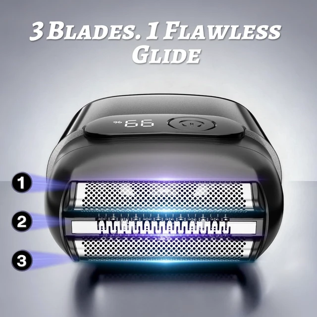 Alt view image 5 of 7 - Electric Foil Shaver for Men,Compact 3D Floating Shaving Heads, Electric Razor for Men,IPX8 Waterproof, USB-C Fast Energy, 90-Min Runtime,LED Info Display, Wet/Dry Adaptability, Travel Lock,Ash Gray