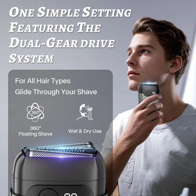 Alt view image 3 of 7 - Electric Foil Shaver for Men,Compact 3D Floating Shaving Heads, Electric Razor for Men,IPX8 Waterproof, USB-C Fast Energy, 90-Min Runtime,LED Info Display, Wet/Dry Adaptability, Travel Lock,Ash Gray