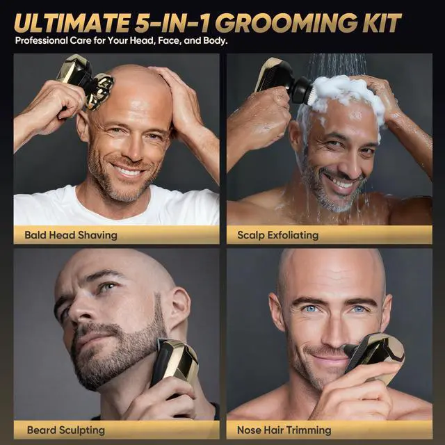 Alt view image 5 of 7 - Head Shavers for Bald Men, Electric Razor with 7D Magnetic Shaver Heads, Wet Dry Waterproof Bald Head Trimmer Kit for Women & Men, Nose Ear Hair Trimmer, USB Rechargeable Clippers, Bright Black