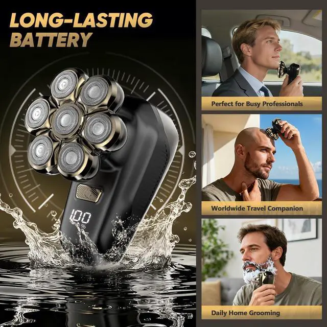 Alt view image 7 of 7 - Head Shavers for Bald Men, Electric Razor with 7D Magnetic Shaver Heads, Wet Dry Waterproof Bald Head Trimmer Kit for Women & Men, Nose Ear Hair Trimmer, USB Rechargeable Clippers, Bright Black