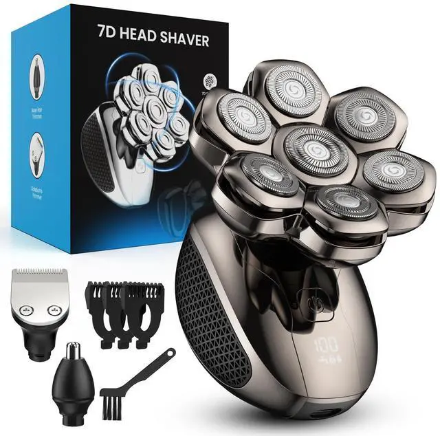 Main image of Head Shaver for Bald Men, 7D Floating Electric Razor, Close Smooth Shave for Head, Flexible Heads, Replaceable Blade, IPX7 Waterproof Wet Dry Use, LED Display, USB Charging