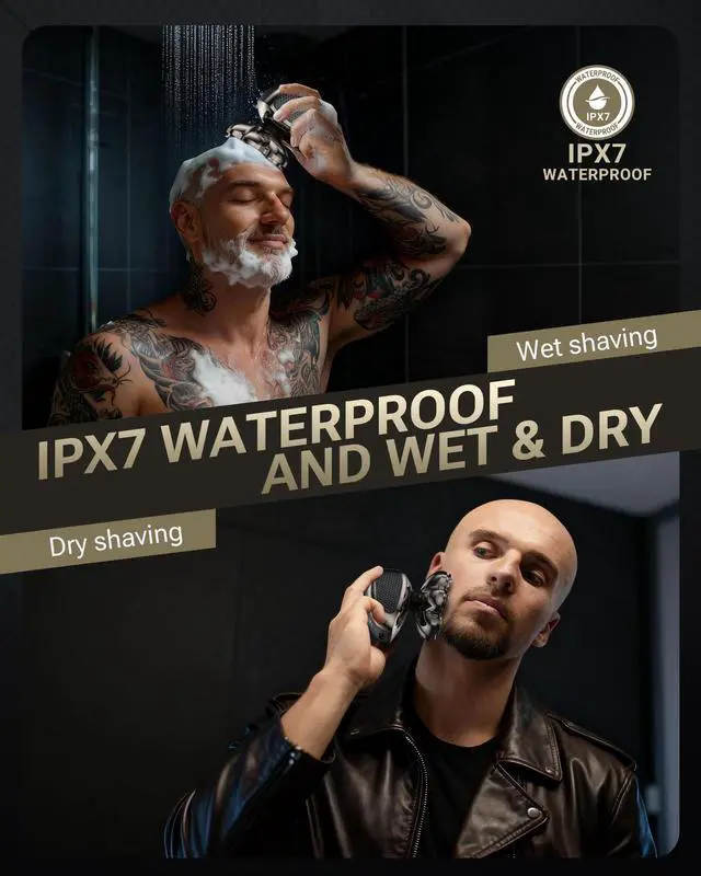 Alt view image 3 of 5 - Head Shaver for Bald Men, 7D Floating Electric Razor, Close Smooth Shave for Head, Flexible Heads, Replaceable Blade, IPX7 Waterproof Wet Dry Use, LED Display, USB Charging