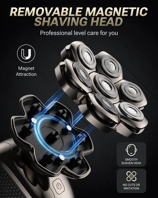 Alt view image 5 of 5 - Head Shaver for Bald Men, 7D Floating Electric Razor, Close Smooth Shave for Head, Flexible Heads, Replaceable Blade, IPX7 Waterproof Wet Dry Use, LED Display, USB Charging