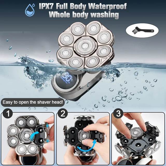Alt view image 3 of 7 - Head Shaver for Bald Men, 9D Floating Men's Electric Shavers, Waterproof Wet/Dry Grooming Kit Razors for Men, Cordless Rechargeable Razor, Portable Travel Shaver for Skull, Gift for Men
