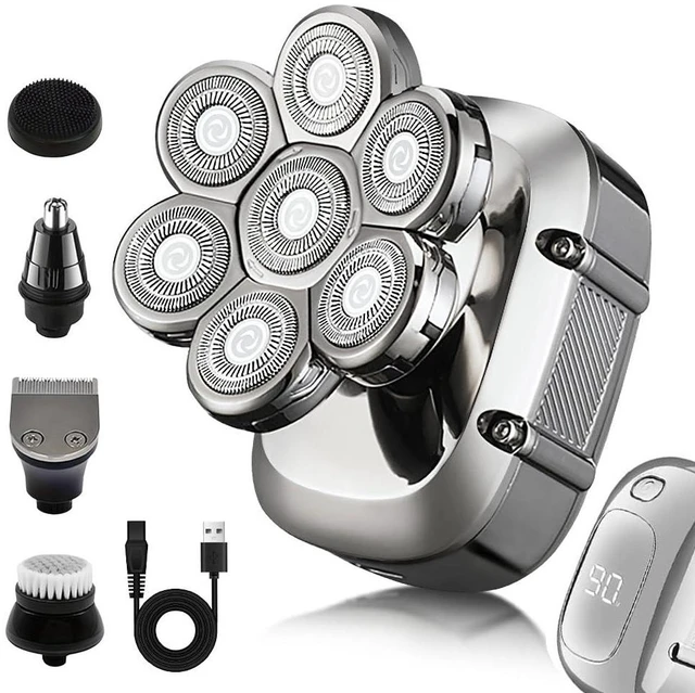 Main image of 5-in-1 Electric 7D Head Shavers for Bald Men,Wet Dry Waterproof Cordless Men's Rotary Razor for Head/Face, Grooming Kit with Nose Trimmer-Hair Clippers, LED Display USB Charging Rechargeable