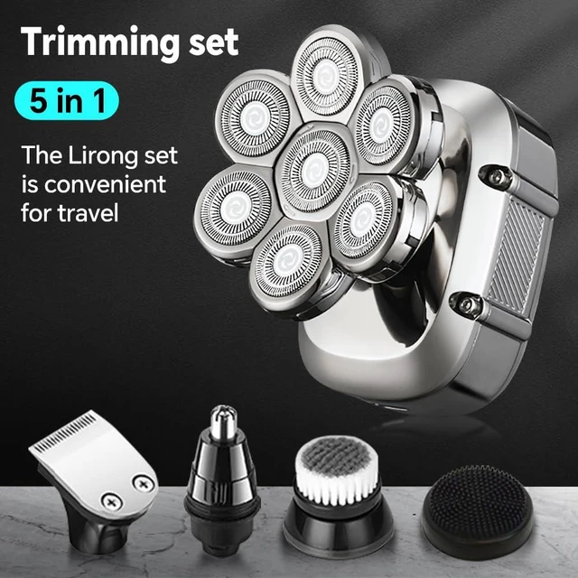 Alt view image 2 of 7 - 5-in-1 Electric 7D Head Shavers for Bald Men,Wet Dry Waterproof Cordless Men's Rotary Razor for Head/Face, Grooming Kit with Nose Trimmer-Hair Clippers, LED Display USB Charging Rechargeable
