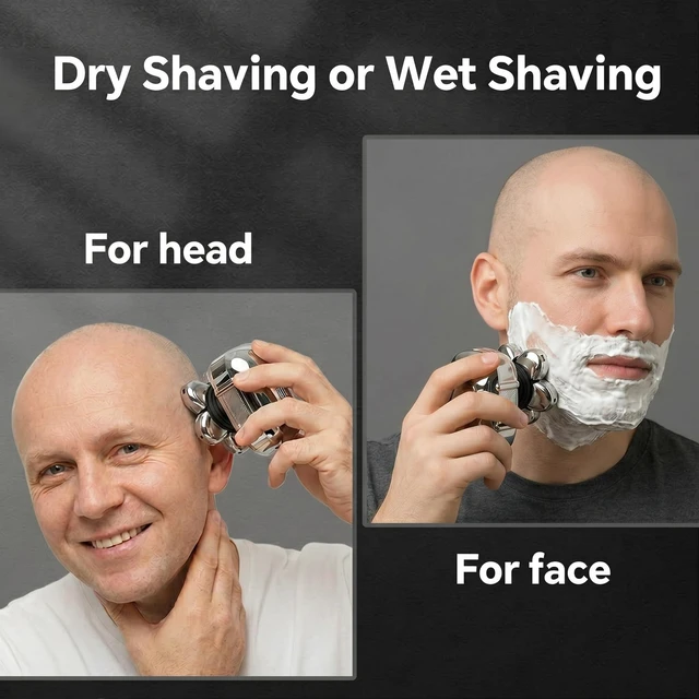 Alt view image 4 of 7 - 5-in-1 Electric 7D Head Shavers for Bald Men,Wet Dry Waterproof Cordless Men's Rotary Razor for Head/Face, Grooming Kit with Nose Trimmer-Hair Clippers, LED Display USB Charging Rechargeable
