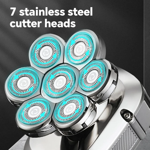 Alt view image 6 of 7 - 5-in-1 Electric 7D Head Shavers for Bald Men,Wet Dry Waterproof Cordless Men's Rotary Razor for Head/Face, Grooming Kit with Nose Trimmer-Hair Clippers, LED Display USB Charging Rechargeable