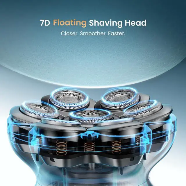 Alt view image 2 of 6 - 7D Head Shaver for Bald Men, Electric Head Razor with 7D Flexible Blades, Long Battery Life, IPX6 Waterproof, LED Display, 2 Speed Settings, Cooling Design, Premium Gifts for Men