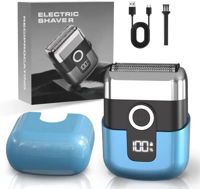Main image of Electric Foil Shavers for Men: Mini Electric Razor, Foil Shaver for Face, IPX7 Waterproof Wet Dry Cordless Razor with 3 Floating Blades, LED Display for Travel & Home, USB Type C (Blue)