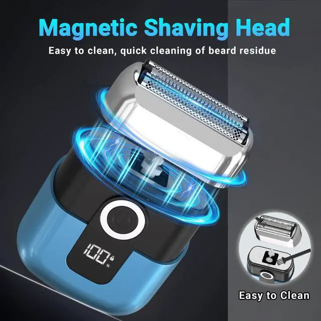 Alt view image 4 of 7 - Electric Foil Shavers for Men: Mini Electric Razor, Foil Shaver for Face, IPX7 Waterproof Wet Dry Cordless Razor with 3 Floating Blades, LED Display for Travel & Home, USB Type C (Blue)