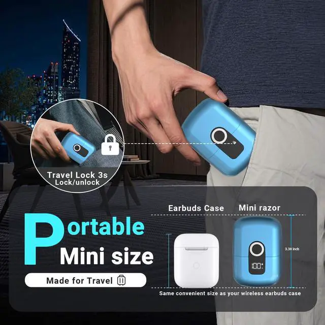 Alt view image 7 of 7 - Electric Foil Shavers for Men: Mini Electric Razor, Foil Shaver for Face, IPX7 Waterproof Wet Dry Cordless Razor with 3 Floating Blades, LED Display for Travel & Home, USB Type C (Blue)