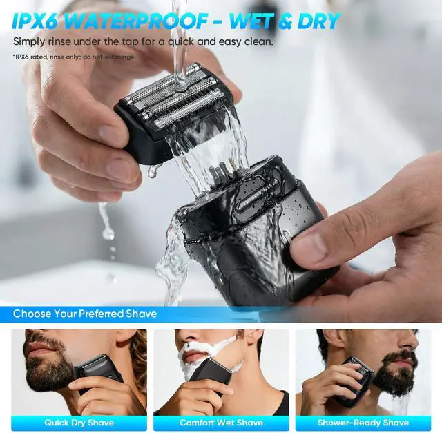 Alt view image 4 of 6 - Electric Foil Shavers for Men: Compact Electric Razor with 4 Floating Blades, Travel Portable Foil Shaver for Men, USB-C Rechargeable, Waterproof Wet Dry Cordless Face Shaver for Travel & Home, Black