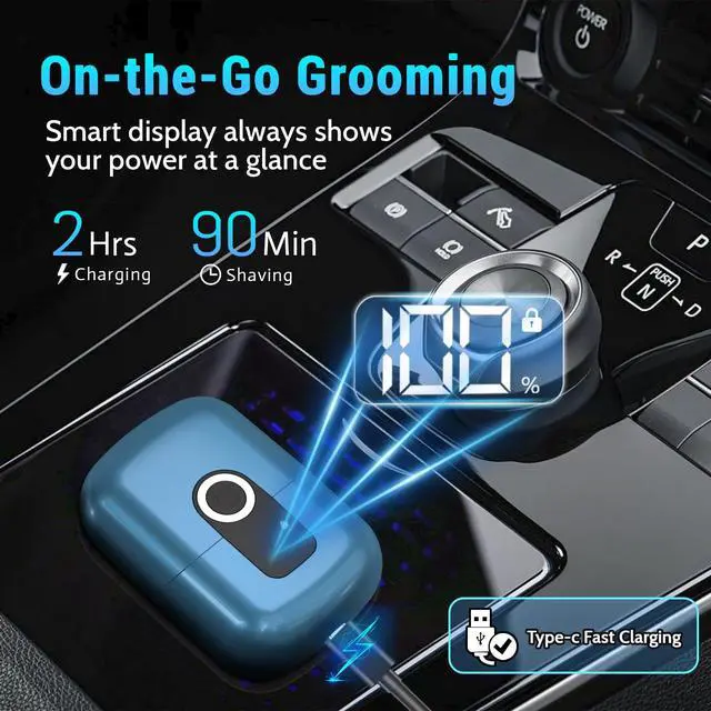 Alt view image 6 of 7 - Electric Foil Shavers for Men: Mini Electric Razor, Foil Shaver for Face, IPX7 Waterproof Wet Dry Cordless Razor with 3 Floating Blades, LED Display for Travel & Home, USB Type C (Blue)