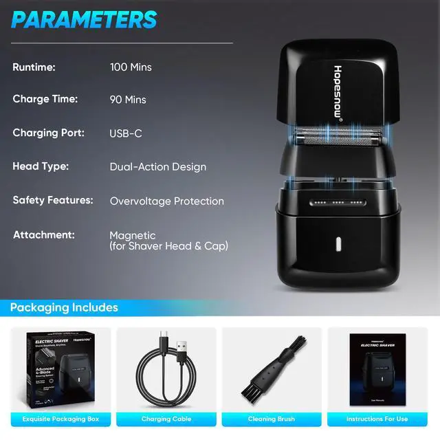 Alt view image 6 of 6 - Electric Foil Shavers for Men: Compact Electric Razor with 4 Floating Blades, Travel Portable Foil Shaver for Men, USB-C Rechargeable, Waterproof Wet Dry Cordless Face Shaver for Travel & Home, Black