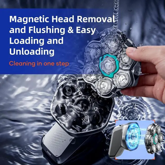 Alt view image 5 of 7 - 7D Head Shavers for Bald Men - Upgrade 7D Head Shavers, Ergonomic Comfort-Grip Handle with 2 Speed Settings Long Battery Life Bald Razor IPX6 Waterproof Wet/Dry Shaving LED Display
