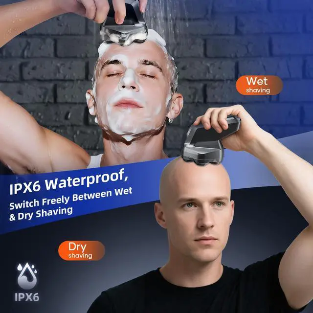 Alt view image 6 of 7 - 7D Head Shavers for Bald Men - Upgrade 7D Head Shavers, Ergonomic Comfort-Grip Handle with 2 Speed Settings Long Battery Life Bald Razor IPX6 Waterproof Wet/Dry Shaving LED Display
