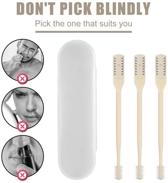 Alt view image 5 of 7 - 3pcs 2 in 1 Nose Hair Trimmer, 360° Rotating Nasal Hair Cutter Clipper Double Sided Nose Hair Cleaner Portable Manual Nostril Hair Removal Tool with Ear Picker for Men Women (Cream)