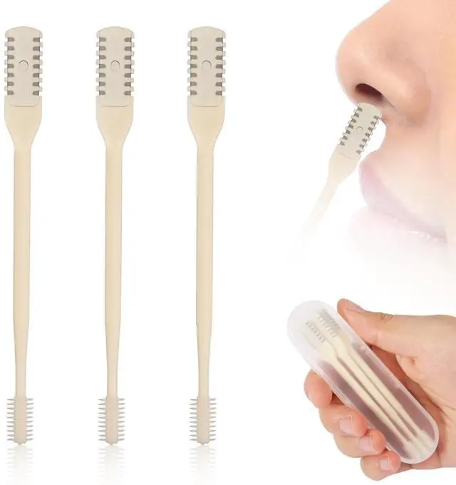 Main image of 3pcs 2 in 1 Nose Hair Trimmer, 360° Rotating Nasal Hair Cutter Clipper Double Sided Nose Hair Cleaner Portable Manual Nostril Hair Removal Tool with Ear Picker for Men Women (Cream)