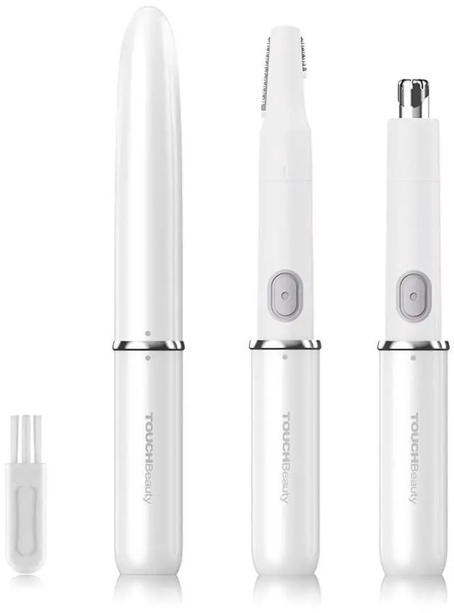 Main image of Nose & Ear Hair Trimmer for Women Men, 2-in-1 Professional Eyebrow & Facial Hair Remover, Battery-Operated IPX6 Waterproof Portable Groomer with Dual-Edge Blades for Painless Trim (White)