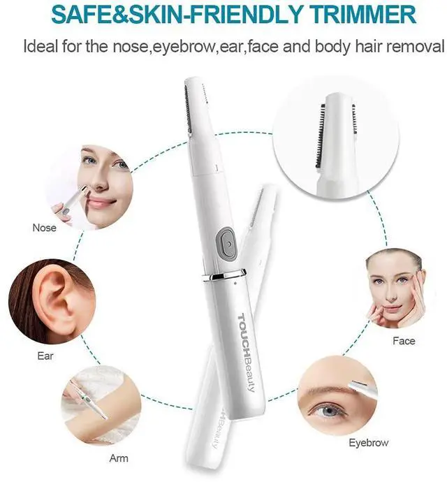 Alt view image 2 of 7 - Nose & Ear Hair Trimmer for Women Men, 2-in-1 Professional Eyebrow & Facial Hair Remover, Battery-Operated IPX6 Waterproof Portable Groomer with Dual-Edge Blades for Painless Trim (White)