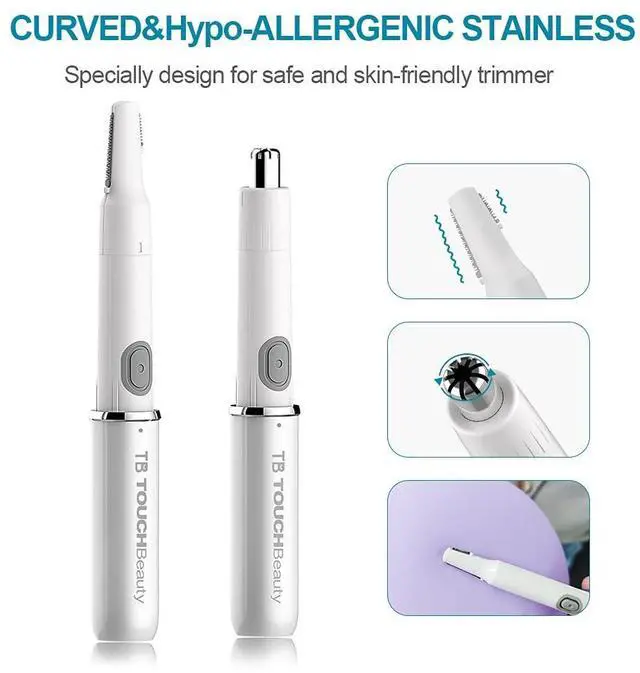Alt view image 3 of 7 - Nose & Ear Hair Trimmer for Women Men, 2-in-1 Professional Eyebrow & Facial Hair Remover, Battery-Operated IPX6 Waterproof Portable Groomer with Dual-Edge Blades for Painless Trim (White)