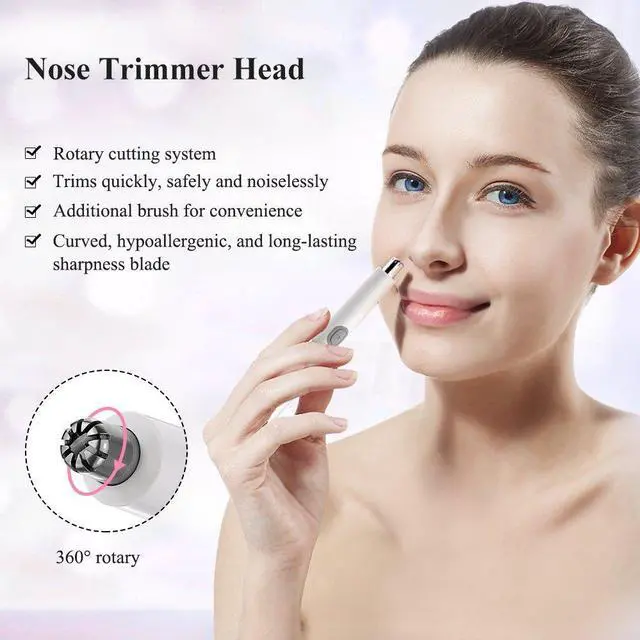 Alt view image 5 of 7 - Nose & Ear Hair Trimmer for Women Men, 2-in-1 Professional Eyebrow & Facial Hair Remover, Battery-Operated IPX6 Waterproof Portable Groomer with Dual-Edge Blades for Painless Trim (White)