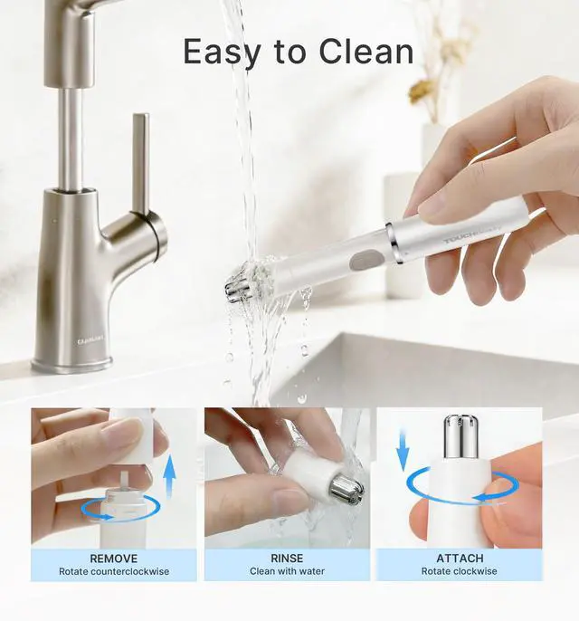 Alt view image 6 of 7 - Nose & Ear Hair Trimmer for Women Men, 2-in-1 Professional Eyebrow & Facial Hair Remover, Battery-Operated IPX6 Waterproof Portable Groomer with Dual-Edge Blades for Painless Trim (White)