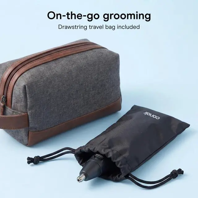 Alt view image 6 of 7 - Nose Hair Trimmer for Men, For Nose, Ear, and Eyebrows, Patent 360 Bevel Blade for No Pull, No Snag Trimming Experience, Cordless Lithium-Powered Trimmer with Drawstring Bag