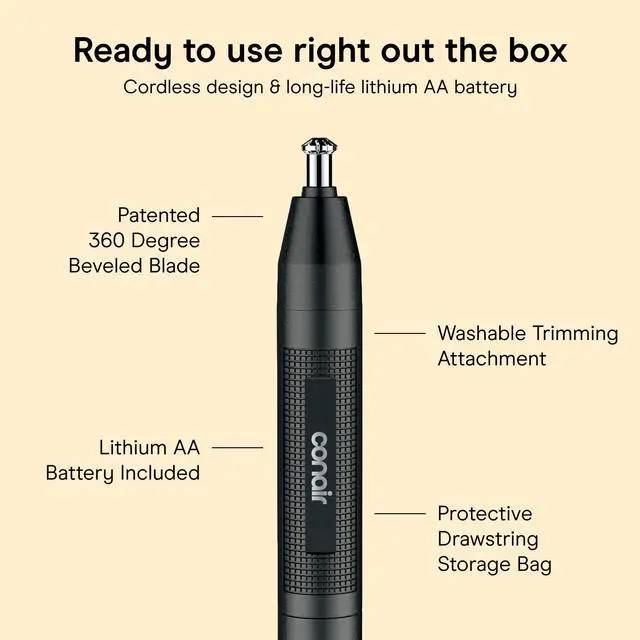 Alt view image 4 of 7 - Nose Hair Trimmer for Men, For Nose, Ear, and Eyebrows, Patent 360 Bevel Blade for No Pull, No Snag Trimming Experience, Cordless Lithium-Powered Trimmer with Drawstring Bag