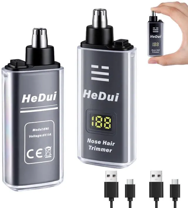 Main image of 2 Pack Nose Hair Trimmer for Men and Women USB Rechargeable with Digital Display Nose and Ear Trimmer for Men Dual Edge Rotating Blades Easy Clean Detachable Head Compact and Travel Friendly