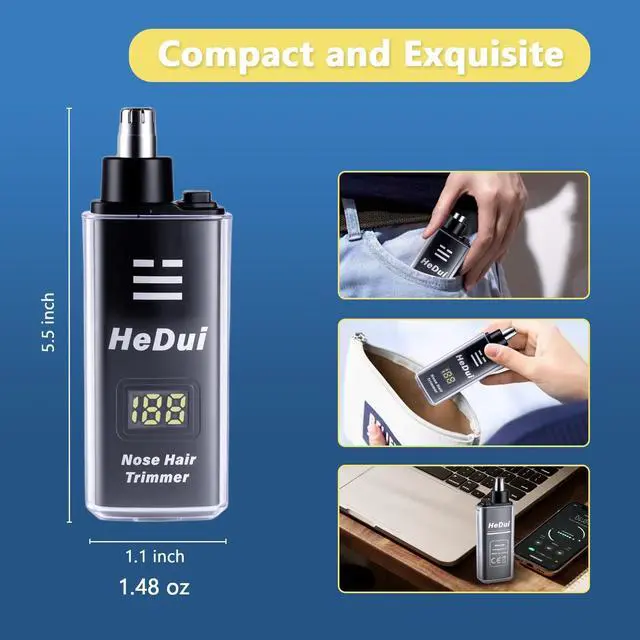 Alt view image 2 of 7 - 2 Pack Nose Hair Trimmer for Men and Women USB Rechargeable with Digital Display Nose and Ear Trimmer for Men Dual Edge Rotating Blades Easy Clean Detachable Head Compact and Travel Friendly