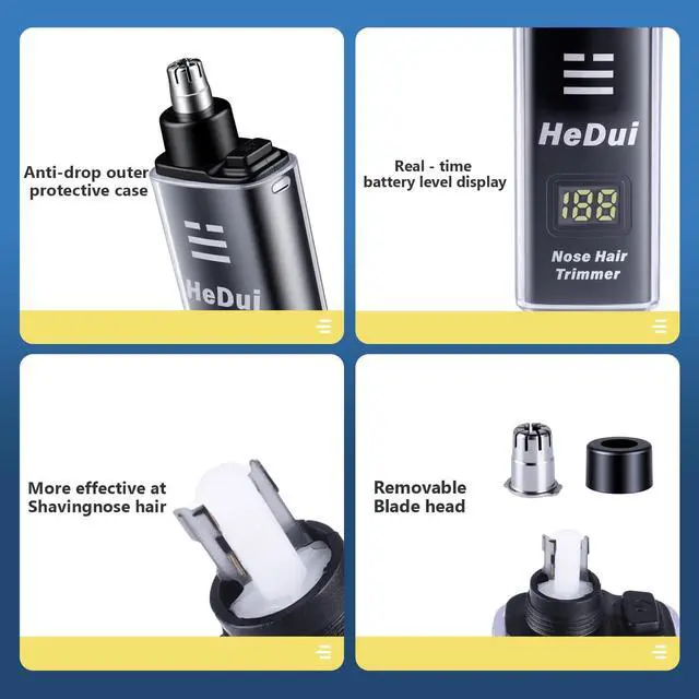 Alt view image 3 of 7 - 2 Pack Nose Hair Trimmer for Men and Women USB Rechargeable with Digital Display Nose and Ear Trimmer for Men Dual Edge Rotating Blades Easy Clean Detachable Head Compact and Travel Friendly