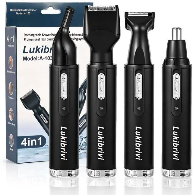Main image of Rechargeable Ear and Nose Hair Trimmer, 4-in-1 Professional Painless Eyebrow & Facial Hair Trimmer for Men Women, Powerful Motor and Dual-Edge Blades for Smoother Cutting, Black (Black)