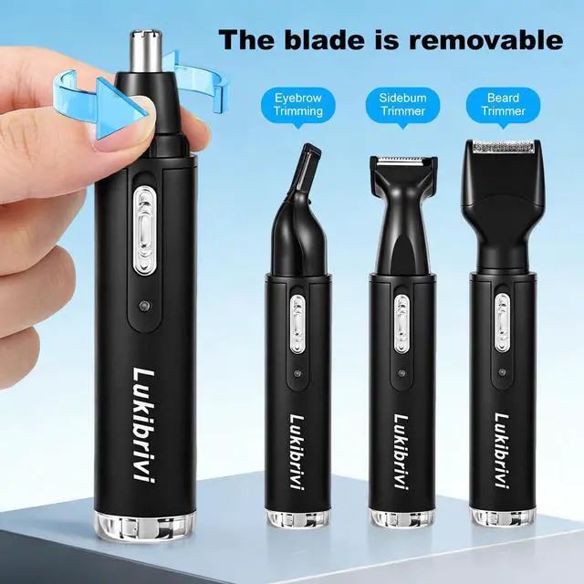 Alt view image 4 of 7 - Rechargeable Ear and Nose Hair Trimmer, 4-in-1 Professional Painless Eyebrow & Facial Hair Trimmer for Men Women, Powerful Motor and Dual-Edge Blades for Smoother Cutting, Black (Black)