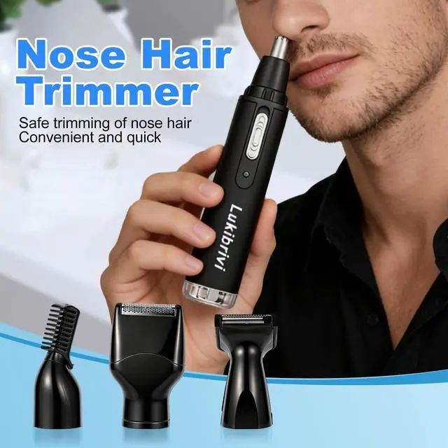 Alt view image 6 of 7 - Rechargeable Ear and Nose Hair Trimmer, 4-in-1 Professional Painless Eyebrow & Facial Hair Trimmer for Men Women, Powerful Motor and Dual-Edge Blades for Smoother Cutting, Black (Black)