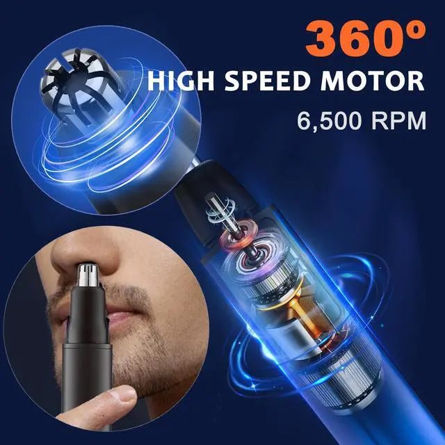 Alt view image 3 of 7 - Nose and Ear Hair Trimmer for Men - Rechargeable Eyebrow Face Shaver - Nasal Hair Clippers 3 in 1 Painless Eye Brow Facial Hair Beard Razor for Sideburns Dual-edge Blades 6500 RPM Easy Cleansing
